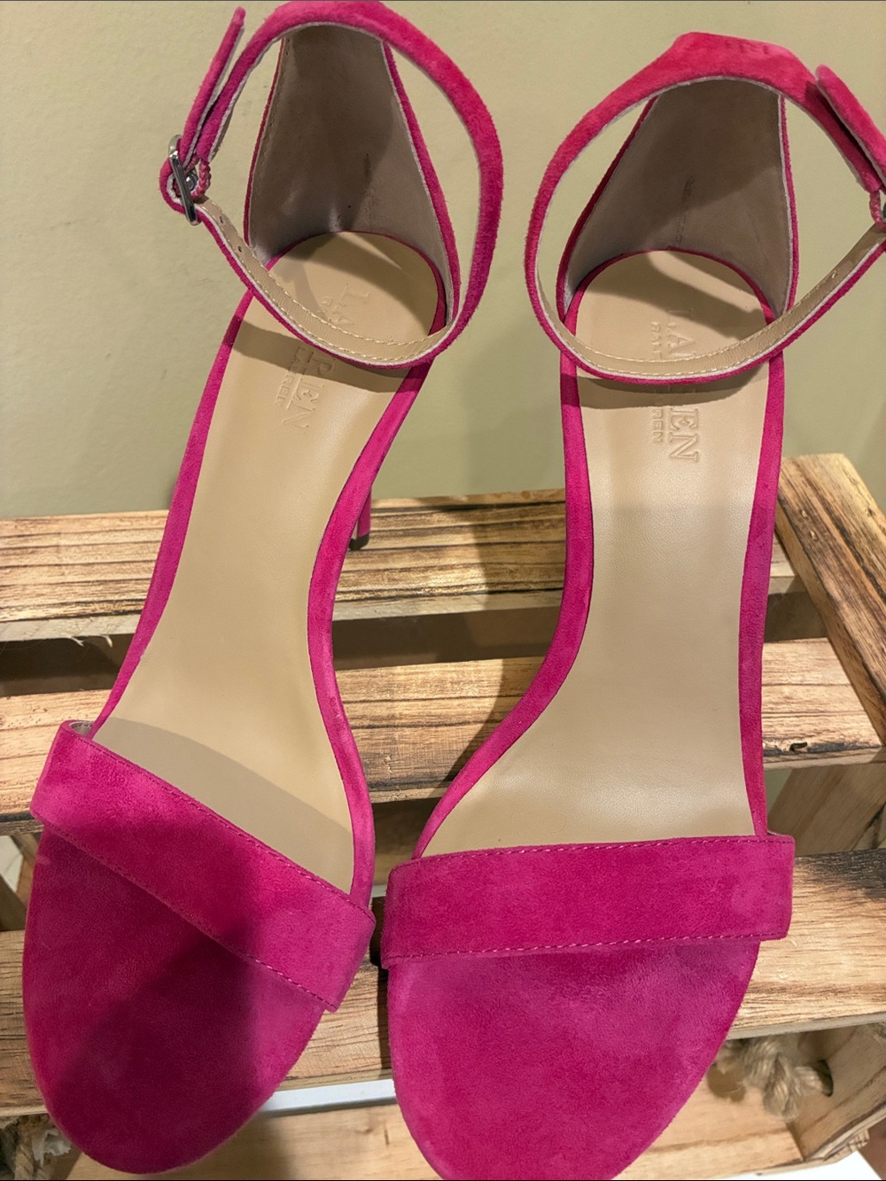 Lauren Ralph Lauren Allie Fuschia Suede Ankle-Strap Heels. Size 5.5.
